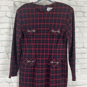 Vintage Miss Donny dress midi plaid horse bit details red blue size 14